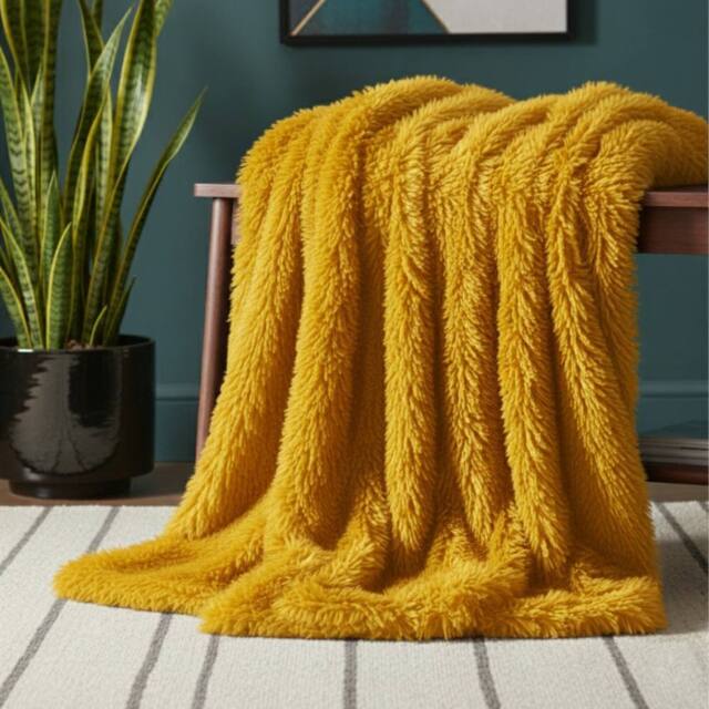 Snug City Cuddly Extra Fluffy Throw Ultra Soft Plush Blanket Sofa Bed Home Decor in Yellow - Size: 150 cm x 200 cm - image 1