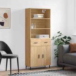 Berkfield Home Highboard Sonoma Oak 69.5x34x180 cm Engineered Wood in Light Tan - thumbnail 2