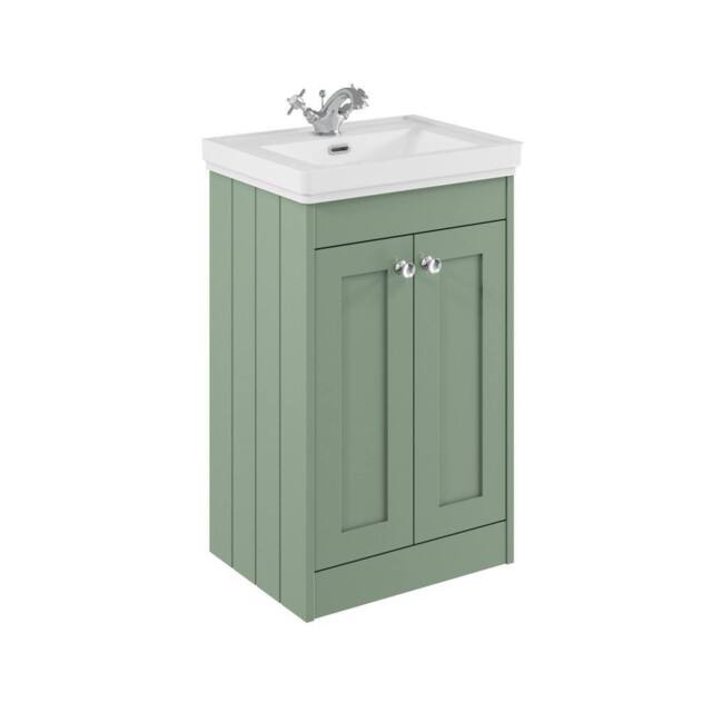 Balterley 500mm Floor Standing 2 Door Unit with Basin 1 Tap Hole - Satin Green