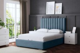 DS Living Evangaline Metallic Blue Panel Ottoman Bed with Headboard - Size: Double - thumbnail 1