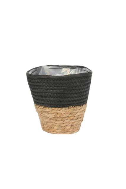 KDMD Round Two Tone Seagrass & Black Paper Basket 16cm 3 Pack - image 1