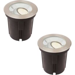 Loops 2 PACK Stainless Steel IP67 Ground Light - 16.5W Warm White Tilting Head LED in Metallics