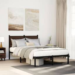 Berkfield Home Metal Bed Frame without Mattress Brown Oak 120x200 cm - Size: Small Double - thumbnail 2