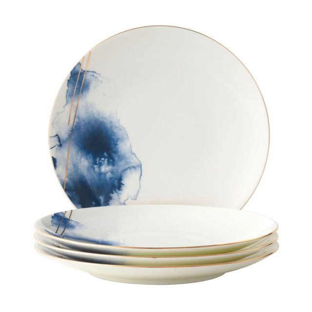 London Boutique Dinner Plates Set 4, Premium Quality Fine China Dinner Sets, Classic Design Watercolour (Dinner Plates Set 4) in White - Size: 1000L - image 1