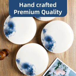 London Boutique Dinner Plates Set 4, Premium Quality Fine China Dinner Sets, Classic Design Watercolour (Dinner Plates Set 4) in White - Size: 1000L - thumbnail 4