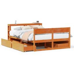 Berkfield Home Full Bed Frame without Mattress Wax Brown 135x190 cm Double Solid - thumbnail 2