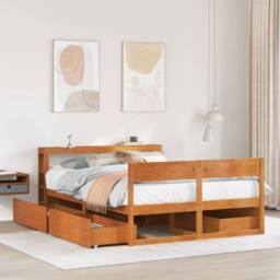 Berkfield Home Full Bed Frame without Mattress Wax Brown 135x190 cm Double Solid - thumbnail 3