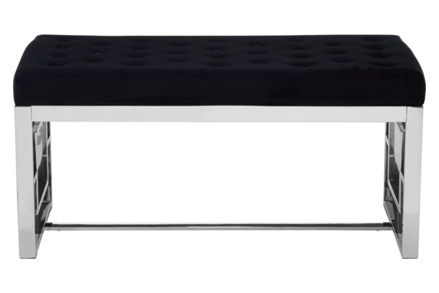Orsina Luxe Powder Grey Tufted Bench, Soft Velvet Upholstery with Button Detailing, Gold Finish Stainless Steel Base in Silver - image 1