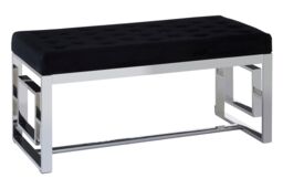 Orsina Luxe Powder Grey Tufted Bench, Soft Velvet Upholstery with Button Detailing, Gold Finish Stainless Steel Base in Silver - thumbnail 2
