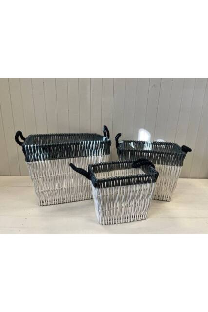 KDMD White & blue wicker baskets (set of 3) - image 1