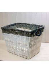 KDMD White & blue wicker baskets (set of 3) - thumbnail 2