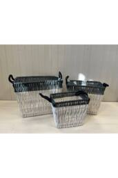 KDMD White & blue wicker baskets (set of 3)