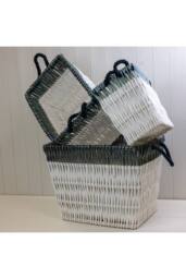 KDMD White & blue wicker baskets (set of 3) - thumbnail 4