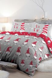 Fusion 'Gnome For Christmas' 100% Brushed Cotton Duvet Cover Set in Silver - Size: Super King - thumbnail 1