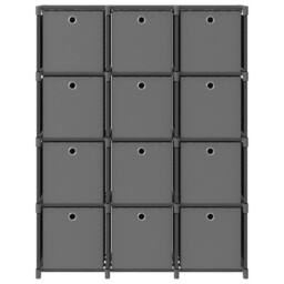 Berkfield Home 12-Cube Display Shelf with Boxes Grey 103x30x141 cm Fabric - Size: 103 x 30 x 141 cm