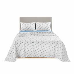 Snug City Soft Flower Print Brushed Cotton Fitted Flat Sheet Matching Pillowcase in Blue - Size: Double - thumbnail 3