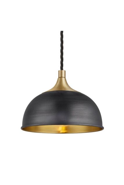 Industville Chelsea Dome Pendant, 8 Inch, Pewter & Brass, Brass Holder in Bronze