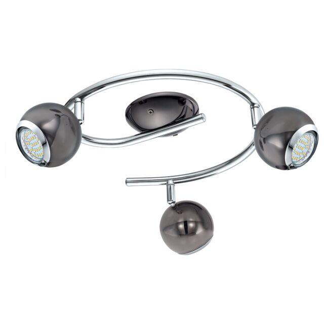 Loops Flush 3 Spots Ceiling Light Colour Nickel Chrome Plated Steel Bulb GU10 3x3W in Metallics - image 1