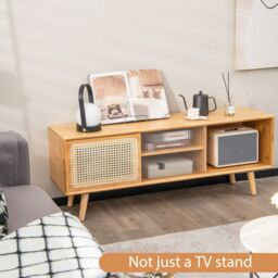 "Costway Mid Century Modern TV Stand for TVs up to 55"" Bamboo Entertainment Center in Natural" - thumbnail 4