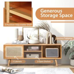 "Costway Mid Century Modern TV Stand for TVs up to 55"" Bamboo Entertainment Center in Natural" - thumbnail 6