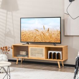 "Costway Mid Century Modern TV Stand for TVs up to 55"" Bamboo Entertainment Center in Natural" - thumbnail 3