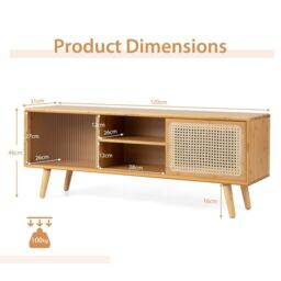 "Costway Mid Century Modern TV Stand for TVs up to 55"" Bamboo Entertainment Center in Natural" - thumbnail 2