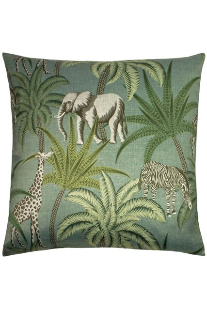 Paoletti Jungle Parade Floral Printed Cushion in Green - Size: 50 cm x 50 cm - image 1