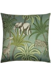 Paoletti Jungle Parade Floral Printed Cushion in Green - Size: 50 cm x 50 cm - thumbnail 1