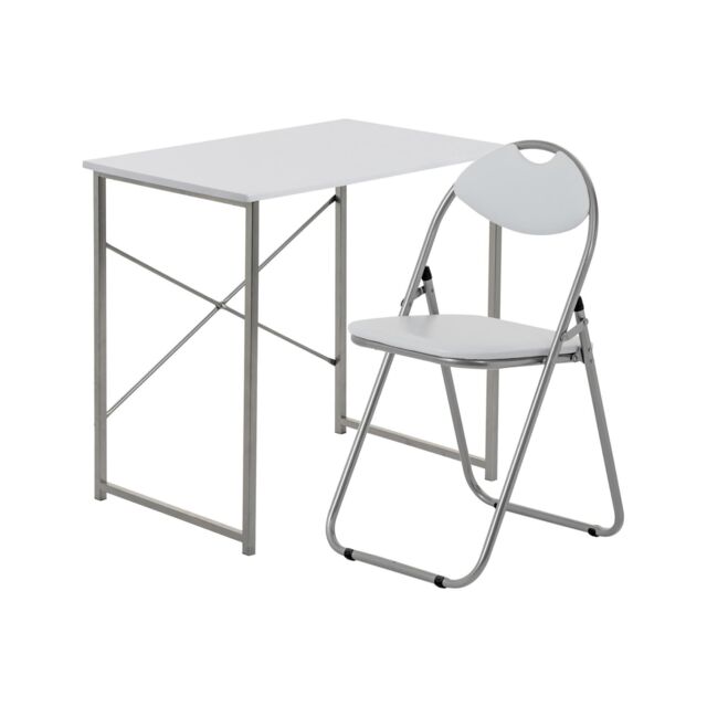 Harbour Housewares Wooden Office Desk & Chair Set - Compact PC Bedroom Study Workstation in White - image 1