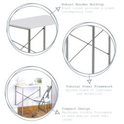Harbour Housewares Wooden Office Desk & Chair Set - Compact PC Bedroom Study Workstation in White - thumbnail 2