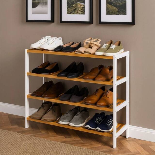 Nordara Natural White 4-Tier Bamboo Shoe Rack Hallway Storage Shelf - image 1