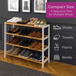 Nordara Natural White 4-Tier Bamboo Shoe Rack Hallway Storage Shelf - thumbnail 3
