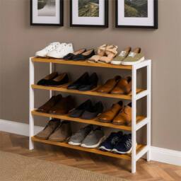 Nordara Natural White 4-Tier Bamboo Shoe Rack Hallway Storage Shelf - thumbnail 1