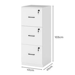 Havendro File Cabinet 3 Lockable Drawers Storage Cabinet in White - Size: 100 cm x 100 cm - thumbnail 2