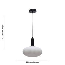 First Choice Lighting Baton - White Ribbed Oval Glass Black Deco Pendant Fitting - thumbnail 5