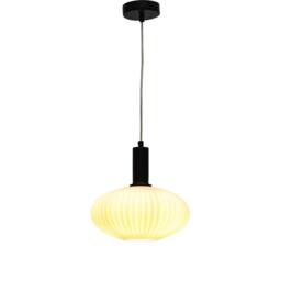 First Choice Lighting Baton - White Ribbed Oval Glass Black Deco Pendant Fitting - thumbnail 2