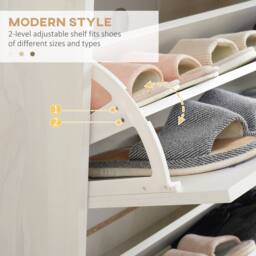 HOMCOM Slim Shoe Storage Cabinet with 3 Drawers & Adjustable Shelves for Hallway in Cream - thumbnail 5