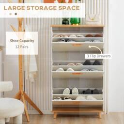 HOMCOM Slim Shoe Storage Cabinet with 3 Drawers & Adjustable Shelves for Hallway in Cream - thumbnail 4
