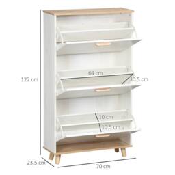 HOMCOM Slim Shoe Storage Cabinet with 3 Drawers & Adjustable Shelves for Hallway in Cream - thumbnail 3