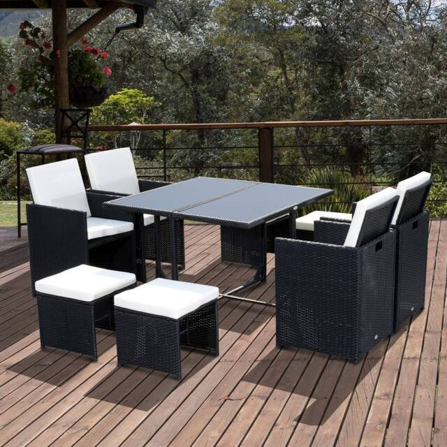 OUTSUNNY 8 Seater Cube Rattan Garden Furniture Dining Set with Cushions in Black - image 1