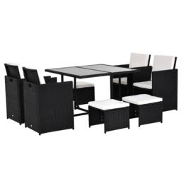 OUTSUNNY 8 Seater Cube Rattan Garden Furniture Dining Set with Cushions in Black - thumbnail 2