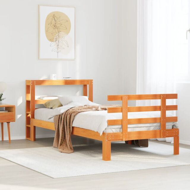 Berkfield Home Bed Frame with Headboard without Mattress Wax Brown 75x190 cm Small Single - image 1