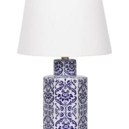 Wyld and Coco 53cm Bedside Table Lamp Hand Painted White and Blue Porcelain Base - thumbnail 2
