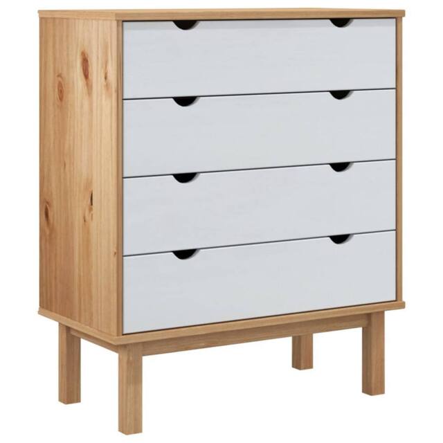 Berkfield Home Drawer Cabinet OTTA Brown&White 76.5x39.5x90cm Solid Wood Pine in Natural - Size: 76.5x39.5x90 cm - image 1
