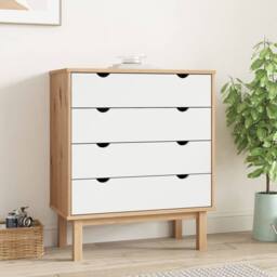 Berkfield Home Drawer Cabinet OTTA Brown&White 76.5x39.5x90cm Solid Wood Pine in Natural - Size: 76.5x39.5x90 cm - thumbnail 2
