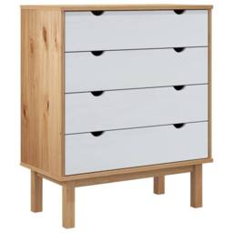 Berkfield Home Drawer Cabinet OTTA Brown&White 76.5x39.5x90cm Solid Wood Pine in Natural - Size: 76.5x39.5x90 cm - thumbnail 1