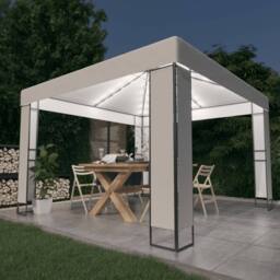 Berkfield Home Gazebo with Double Roof&LED String Lights 3x3 m White - thumbnail 2
