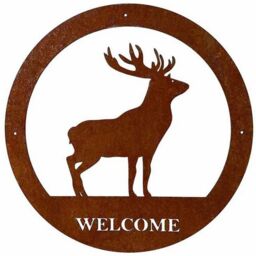 Poppyforge Stag Welcome Wall Art - Small - Steel - W29.5 x H29.5 cm - BM/RtR in Brown - thumbnail 2