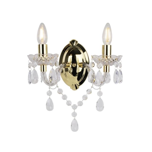 First Choice Lighting Clear Acrylic & Gold Marie Therese Style 2 x 40W Wall Light - image 1