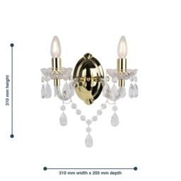 First Choice Lighting Clear Acrylic & Gold Marie Therese Style 2 x 40W Wall Light - thumbnail 4